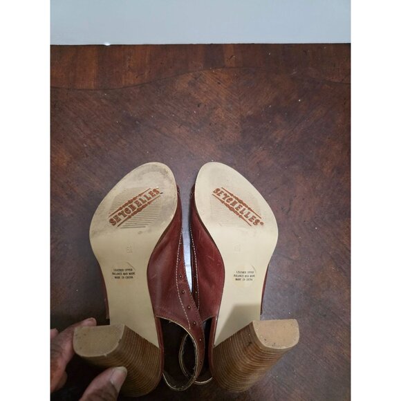 Seychelles Brown Studded Leather High Heel Sandals Size 6.5 Adjustable Strap - Picture 8 of 10